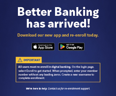 Banner announcing new banking options with links to CAHPCU banking apps.