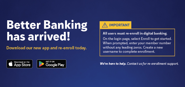 Banner announcing new banking options with links to CAHPCU banking apps.