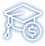 icon of graduation cap with dollar signs.