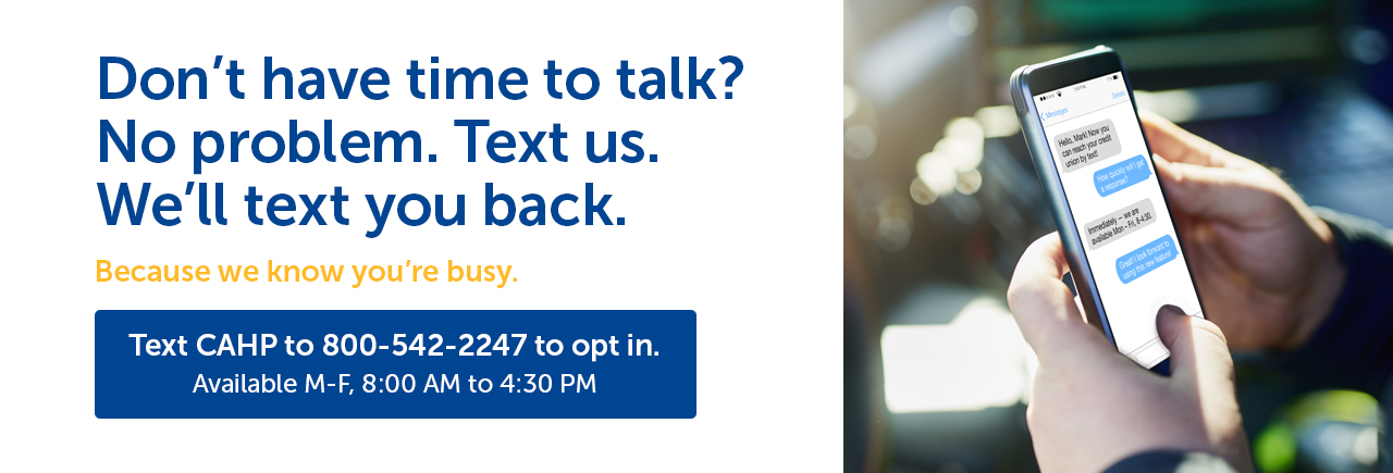 Banner image that links to contact page. Image is a person texting on a mobile phone.